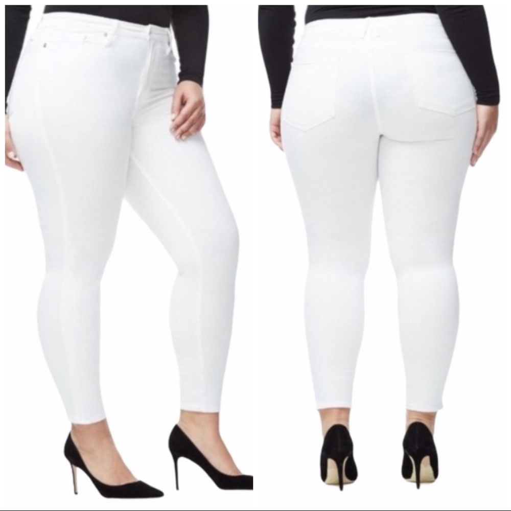 Good American Good Legs Crop Women Sz 24 Stretchy Zip High Rise White Jeans